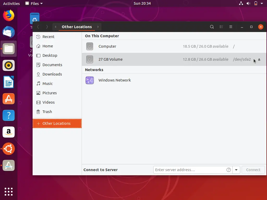 Ubuntu 18.10 Desktop with Files/Nautilus open